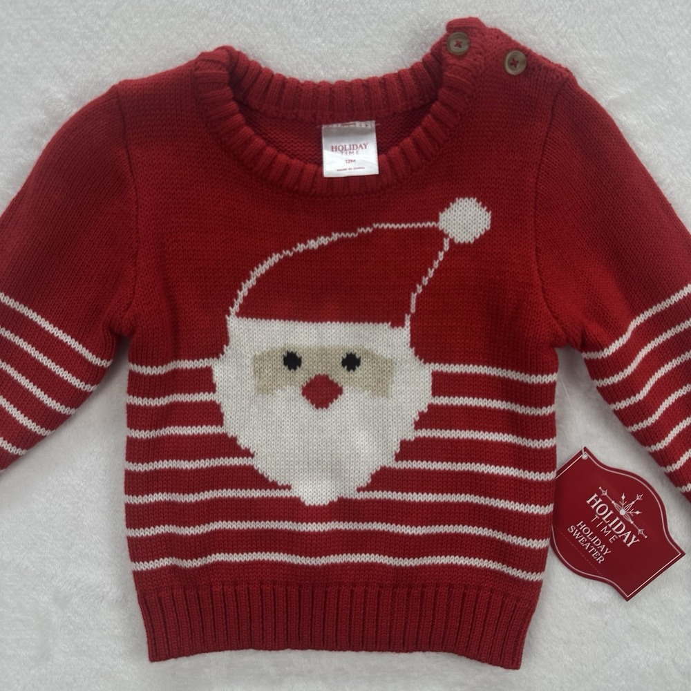Baby Sweaters (2) Santa And Snowman 12M NWT Cotton Christmas Sweaters Winter